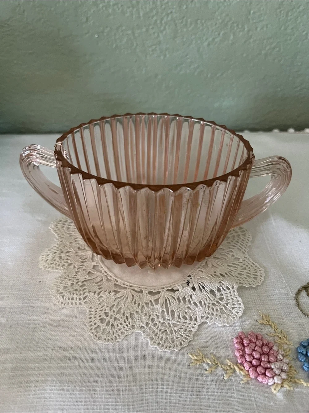 Vintage Queen Mary Pink Depression Glass Creamer & Sugar Set – 1930s
